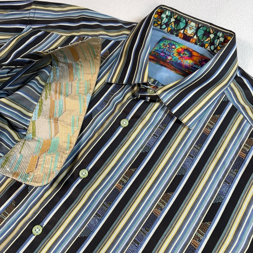 Robert Graham Shirt Men's 2XL Multicolor Textured Stripe Flip Cuff Cotton Button